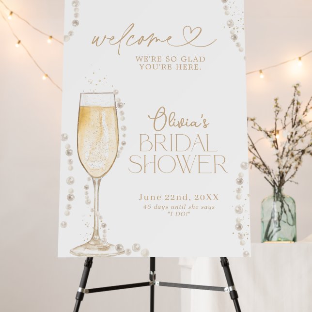 Pearls & Prosecco Bridal Shower Welcome Sign 24x36 (In Situ (Stand))