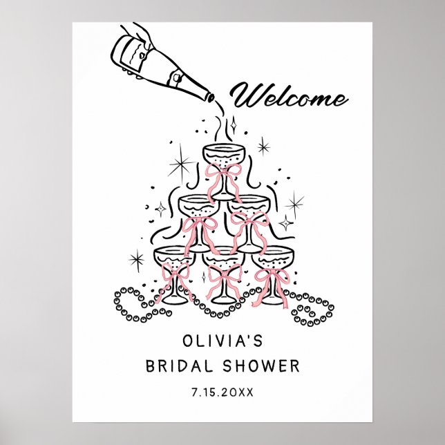 Pearls & Prosecco Bridal Shower Welcome Sign Poste (Front)