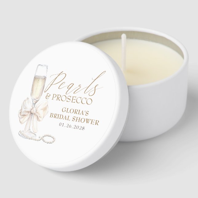 Pearls & Prosecco Bridal Shower White Bow  Mini Candle Favors (Corner)