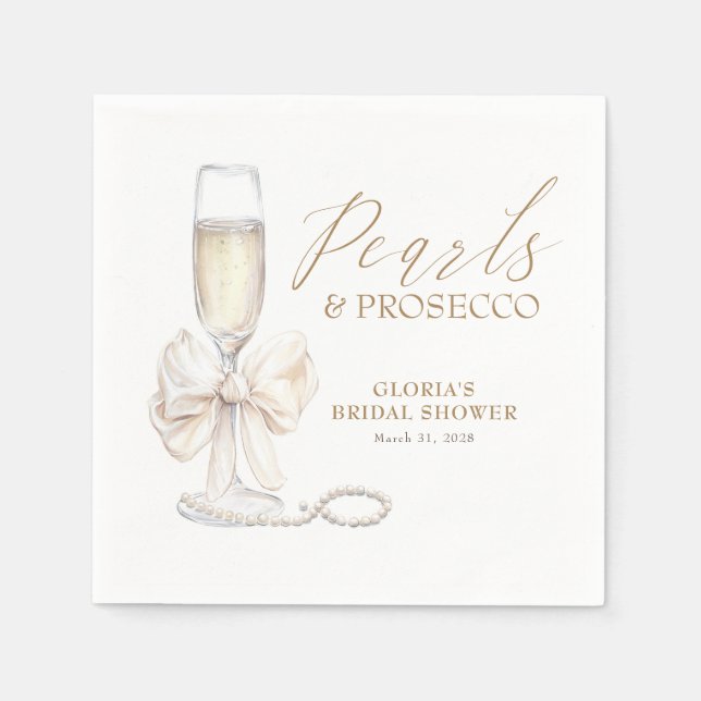 Pearls & Prosecco Bridal Shower White Bow  Napkins (Front)