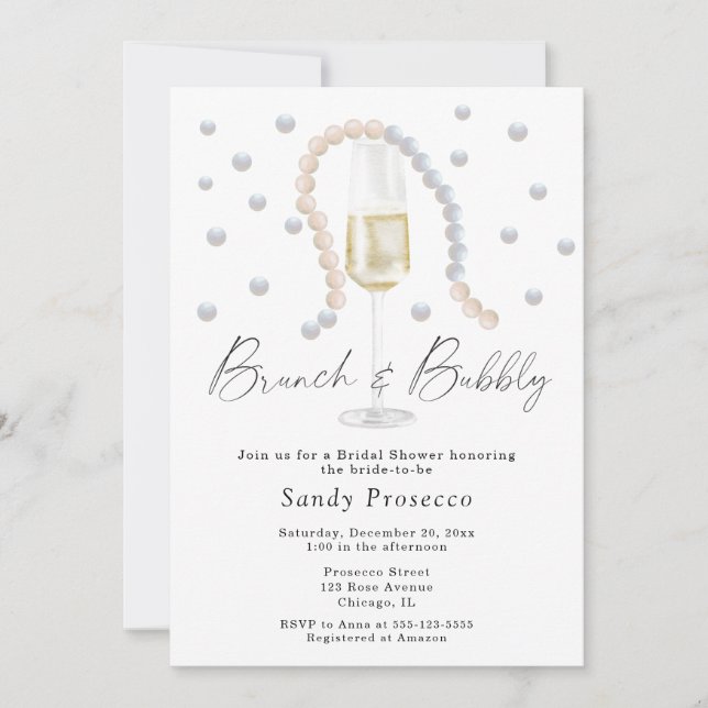 Pearls & Prosecco Brunch and bubbly Bridal Invitation (Front)
