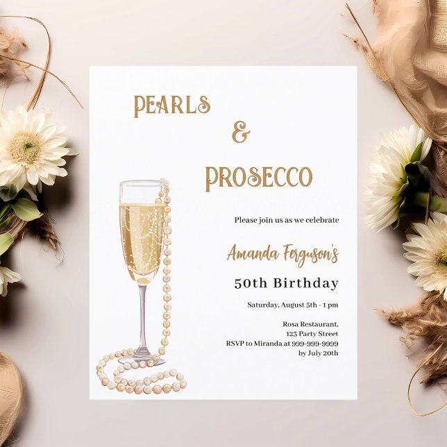 Pearls Prosecco bubbly birthday invitation (Creator Uploaded)