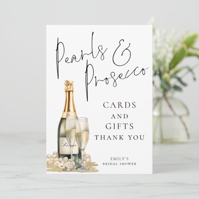 Pearls Prosecco Cards and Gifts Sign Card (Standing Front)