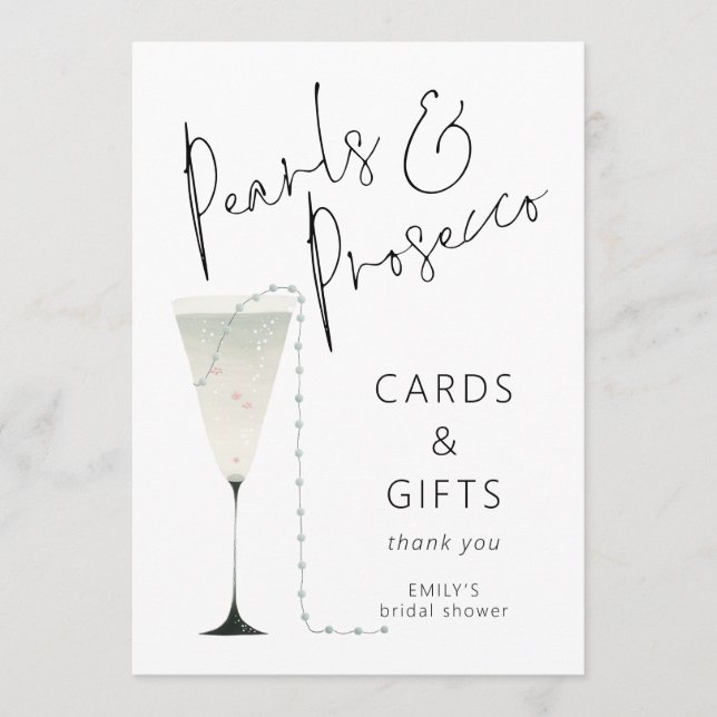 Pearls Prosecco Cards Gifts Bridal Shower Sign (Front)