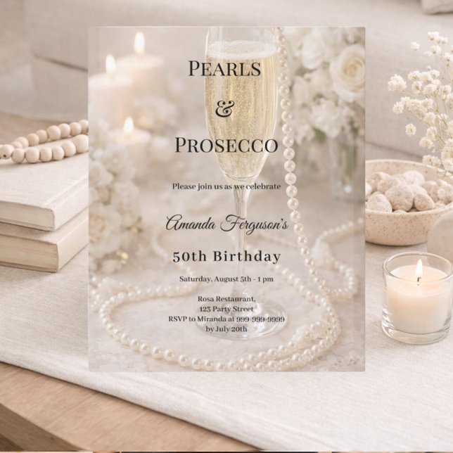 Pearls Prosecco Champagne birthday invitation (Creator Uploaded)