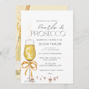 Pearls & Prosecco Champagne Bow Bridal Shower Invitation