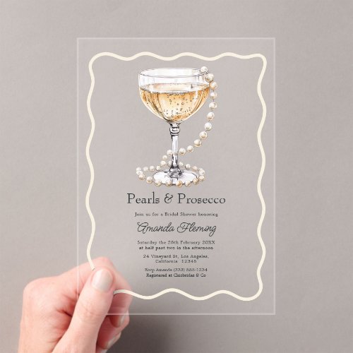 Pearls & Prosecco Champagne Bridal Shower Acrylic Invitations