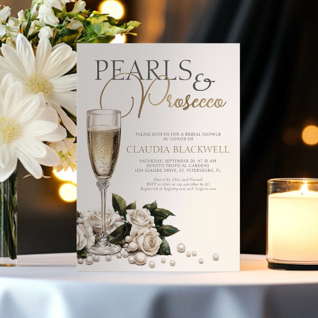 Pearls Prosecco Champagne Bridal Shower Invitation (Creator Uploaded)