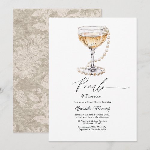 Pearls & Prosecco Champagne Bridal Shower Invitation