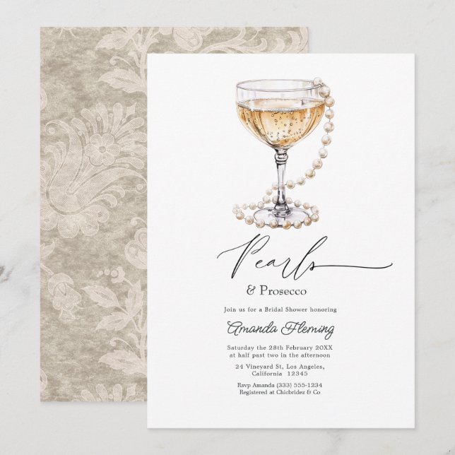 Pearls & Prosecco Champagne Bridal Shower Invitation (Front/Back)