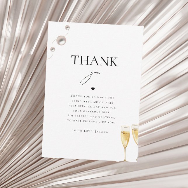Pearls Prosecco Champagne Bridal Shower Thank You Card (Creator Uploaded)