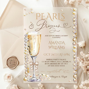 Pearls & Prosecco Champagne Elegant Bridal Shower  Acrylic Invitations