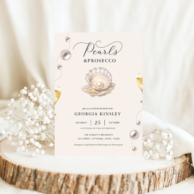 Pearls & Prosecco Coastal Seashell Bridal Shower Invitation (Creator Uploaded)