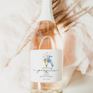 Pearls & Prosecco Dusty Blue Bridal Shower Favor Sparkling Wine Label