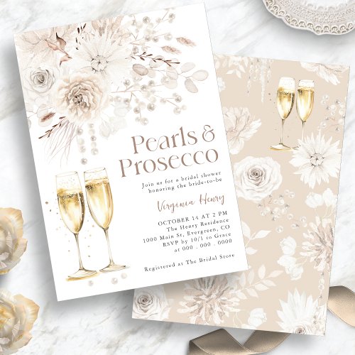 Pearls Prosecco Elegant Bridal Invitation