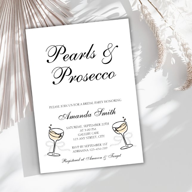 Pearls & Prosecco Elegant Bridal Party Invitation (Pearls & Prosecco Elegant Bridal Party Invitation)