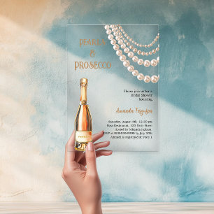 Pearls Prosecco elegant Bridal Shower clear Acrylic Invitations