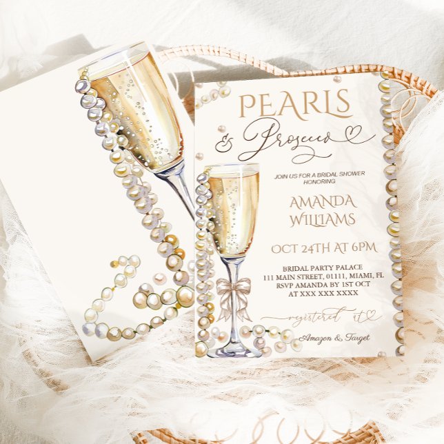 Pearls & Prosecco Elegant Bridal Shower  Invitation (Creator Uploaded)