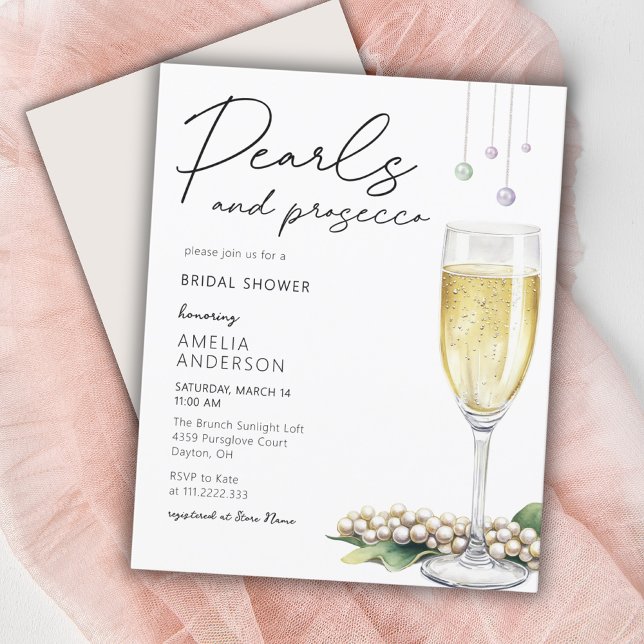Pearls & Prosecco Elegant Bridal Shower Invitation (Creator Uploaded)