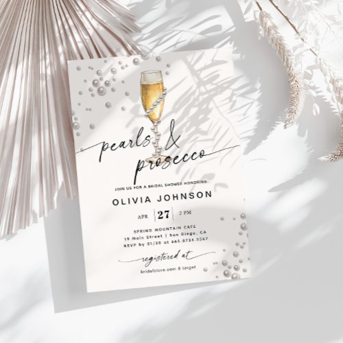 Pearls  Prosecco Elegant Bridal Shower Invitation