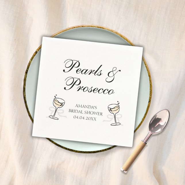 Pearls & Prosecco Elegant Bridal Shower Napkins (Pearls & Prosecco Elegant Bridal Shower Napkins)