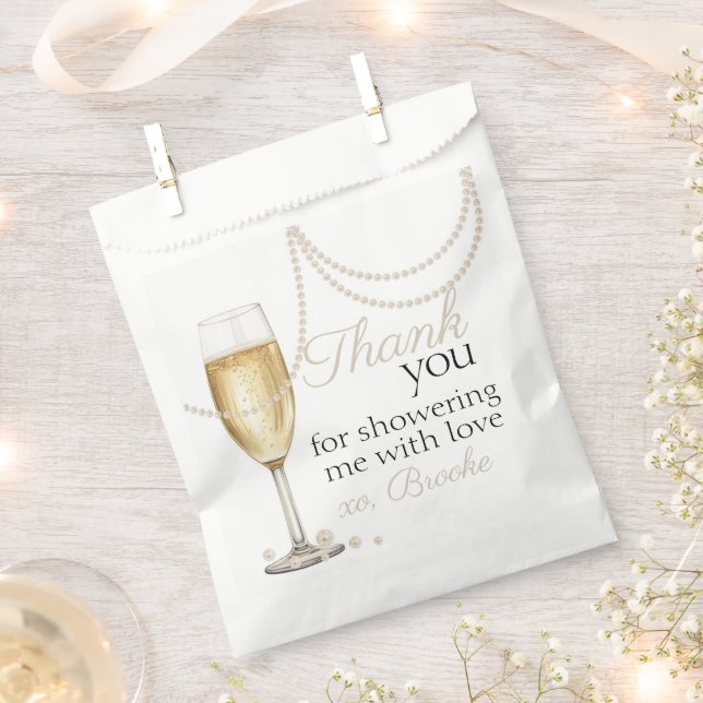 Pearls Prosecco elegant Bridal Shower thank you Favor Bag (Clipped)