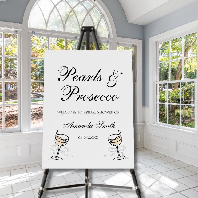 Pearls & Prosecco Elegant Bridal Shower Welcome Foam Board (Pearls & Prosecco Elegant Bridal Shower Welcome Foam Board)
