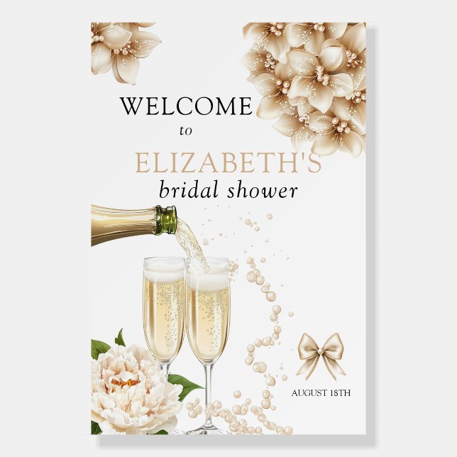 Pearls Prosecco Elegant Bridal Shower Welcome Sign (Front)
