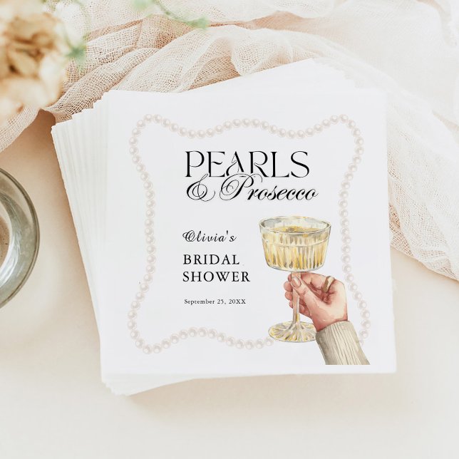 Pearls & Prosecco Elegant Brunch Bridal Shower Napkins (Creator Uploaded)