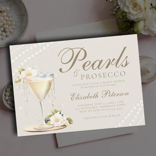 Pearls Prosecco Elegant Chic Brunch Bridal Shower Invitation
