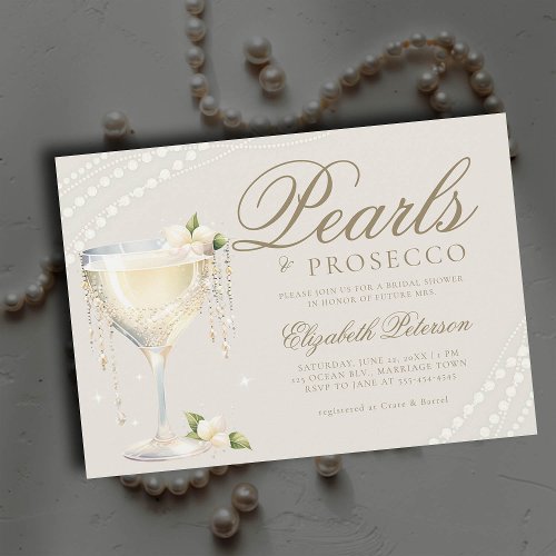 Pearls Prosecco Elegant Ecru Brunch Bridal Shower Invitation