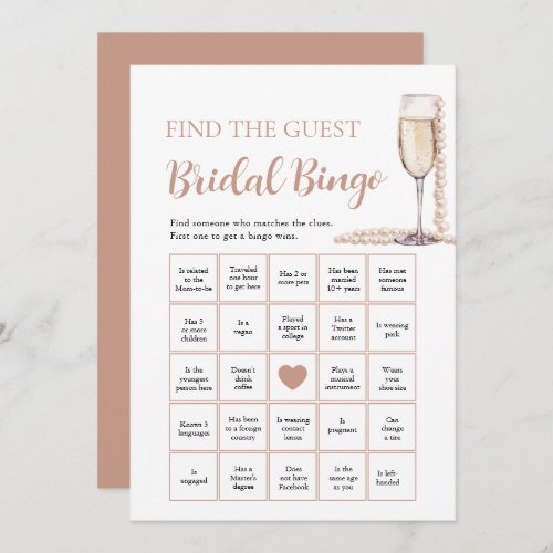 Pearls  Prosecco Find the Guest Bridal Bingo Game Invitation