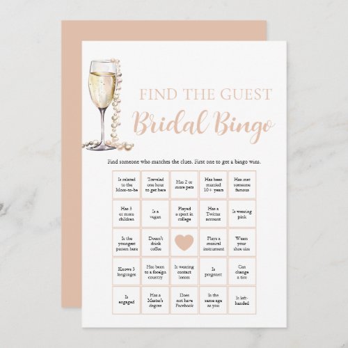 Pearls  Prosecco Find the Guest Bridal Bingo Game Invitation