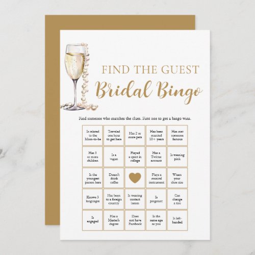 Pearls  Prosecco Find the Guest Bridal Bingo Game Invitation