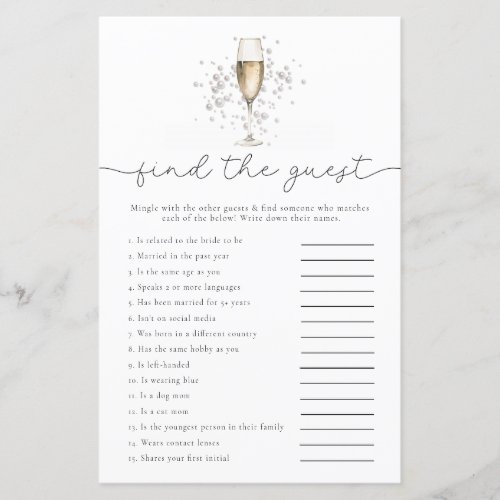 Pearls Prosecco Find The Guest Bridal Shower Game