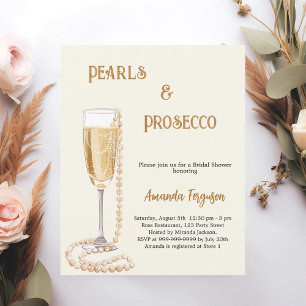 Pearls Prosecco gold Bridal Shower invitation