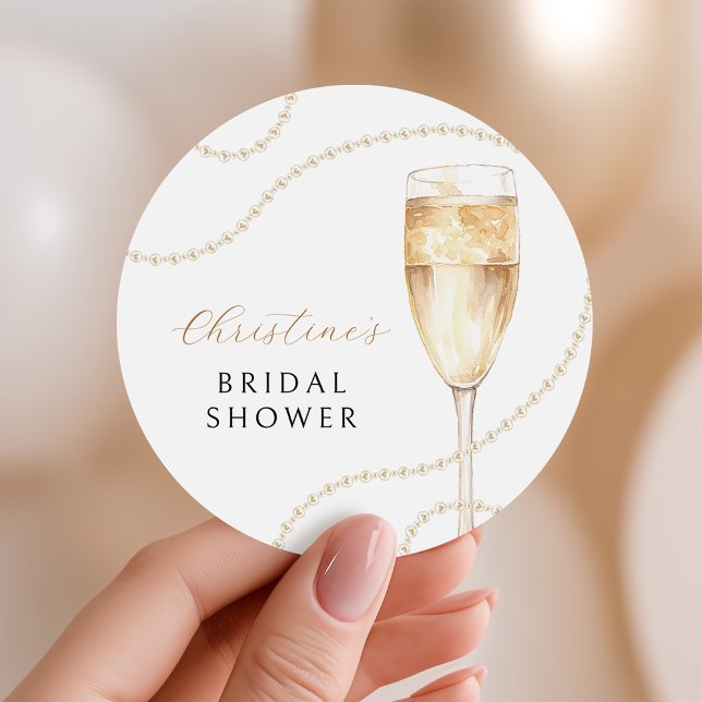 Pearls & Prosecco Gold Bridal Shower Stickers (Creator Uploaded)
