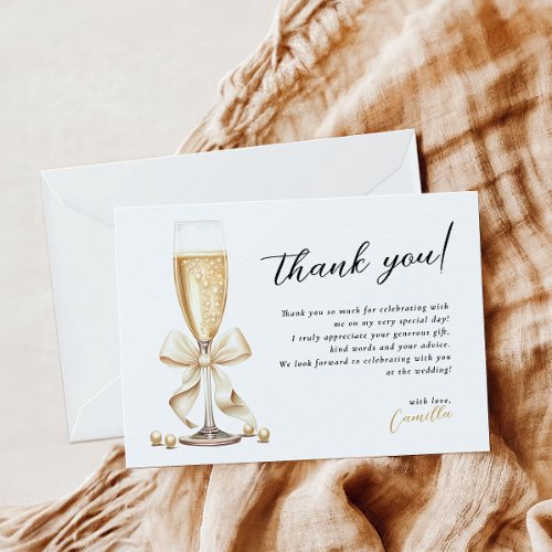 Pearls  Prosecco Gold Bridal Shower Thank You Card