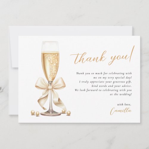 Pearls  Prosecco Gold Bridal Shower Thank You Card