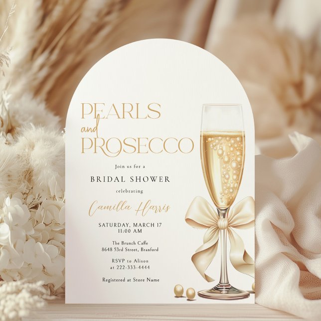 Pearls & Prosecco Gold Minimal Bridal Shower Invitation (Creator Uploaded)