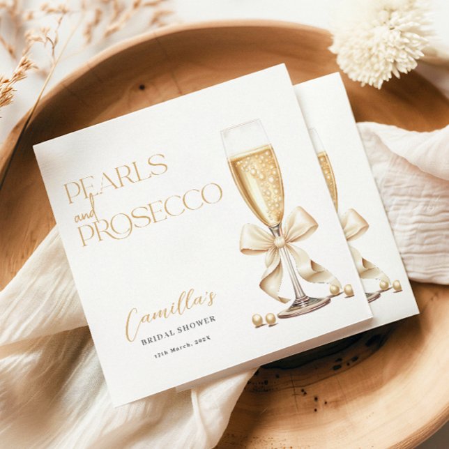 Pearls & Prosecco Gold Minimal Bridal Shower Napkins (Creator Uploaded)