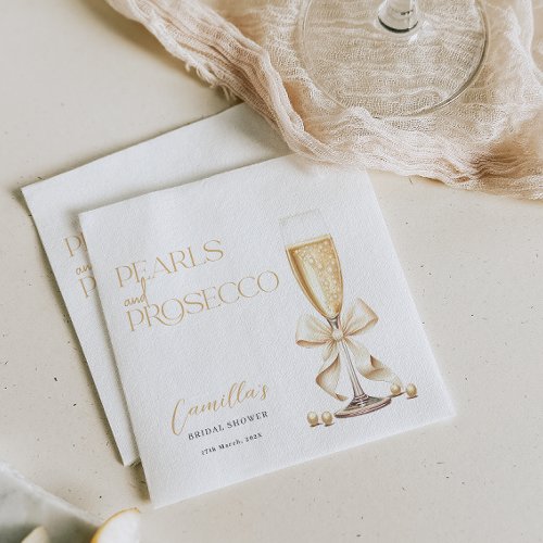 Pearls  Prosecco Gold Minimal Bridal Shower Napkins