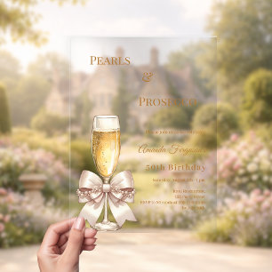 Pearls Prosecco golden bow elegant clear birthday  Acrylic Invitations
