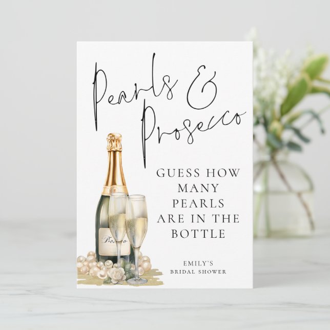 Pearls Prosecco Guess How Many Bridal Shower Game Invitation (Standing Front)