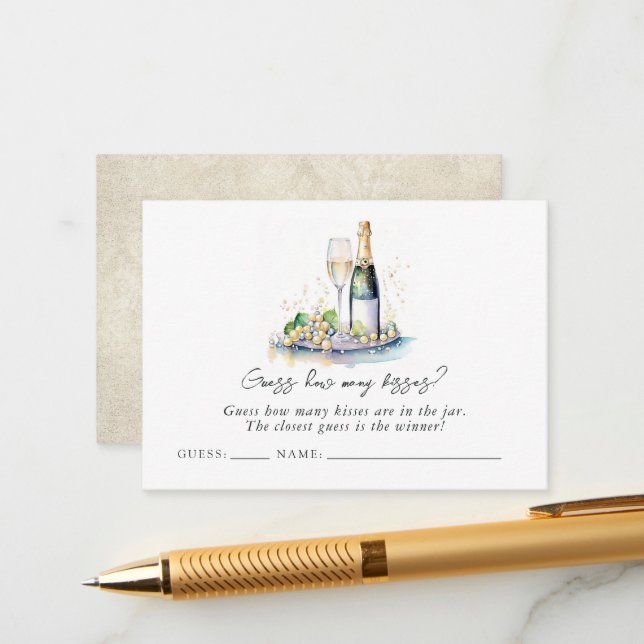 Pearls & Prosecco "Guess How Many Kisses?" Bridal Enclosure Card (Front/Back In Situ)