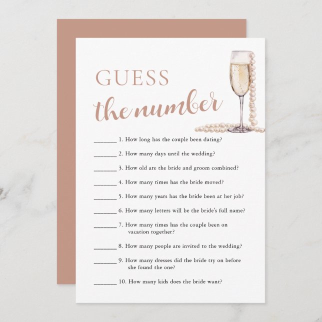 Pearls & Prosecco Guess the Number Bridal Game Invitation (Front/Back)