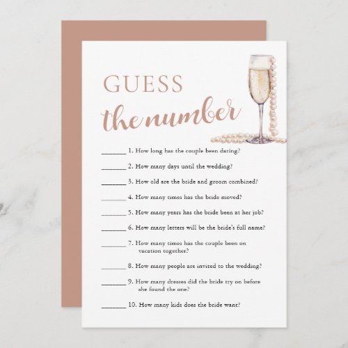 Pearls  Prosecco Guess the Number Bridal Game Invitation
