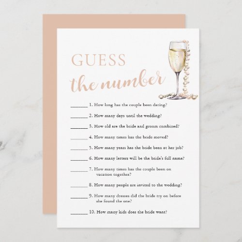 Pearls  Prosecco Guess the Number Bridal Game Invitation