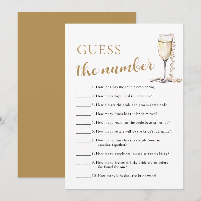 Pearls & Prosecco Guess the Number Bridal Game Invitation (Front/Back)