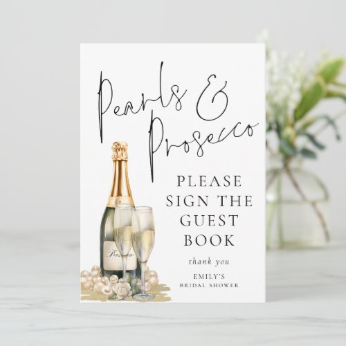 Pearls Prosecco Guest Book Bridal Shower Sign Card